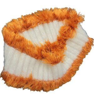 Orange Cream Fringe Cowl Women Winter Accessories Handmade Crochet Knit Scarf